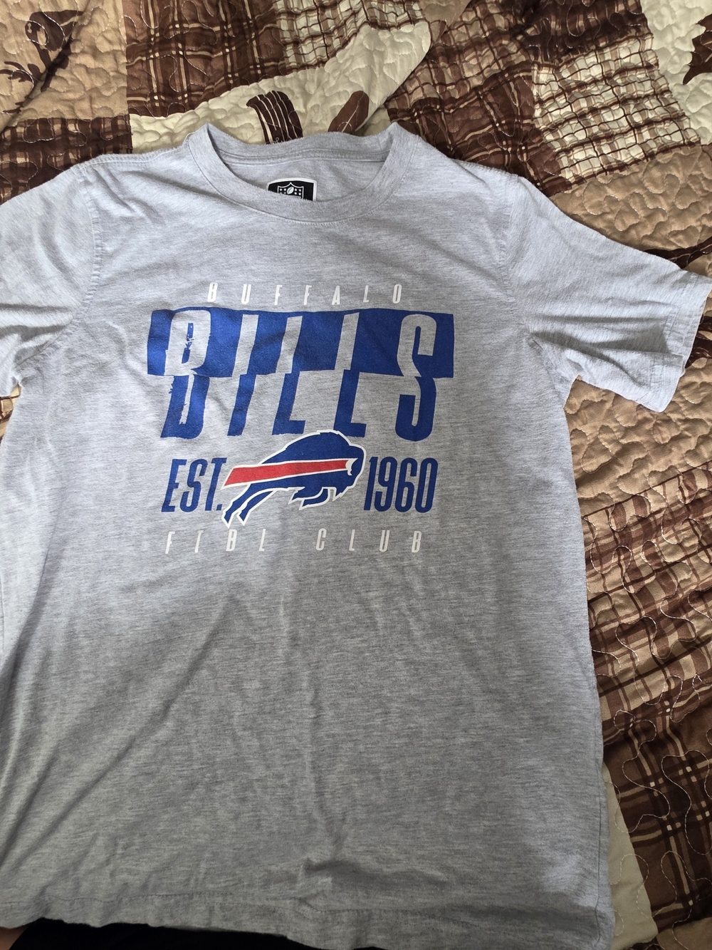 NFL Gray Buffalo Bills Short Sleeve Tee with Blue and Red Logo